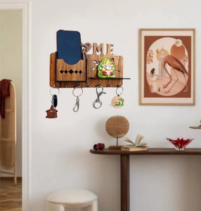 Wooden “HOME” Key Holder with Shelf & Organizer