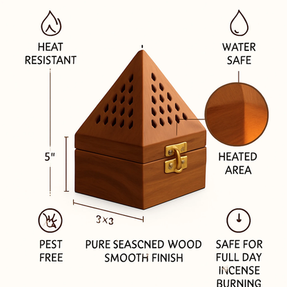 DECORASIA™ Pyramid Wooden Dhoop Dani (Handcrafted Incense Burner with Lock)