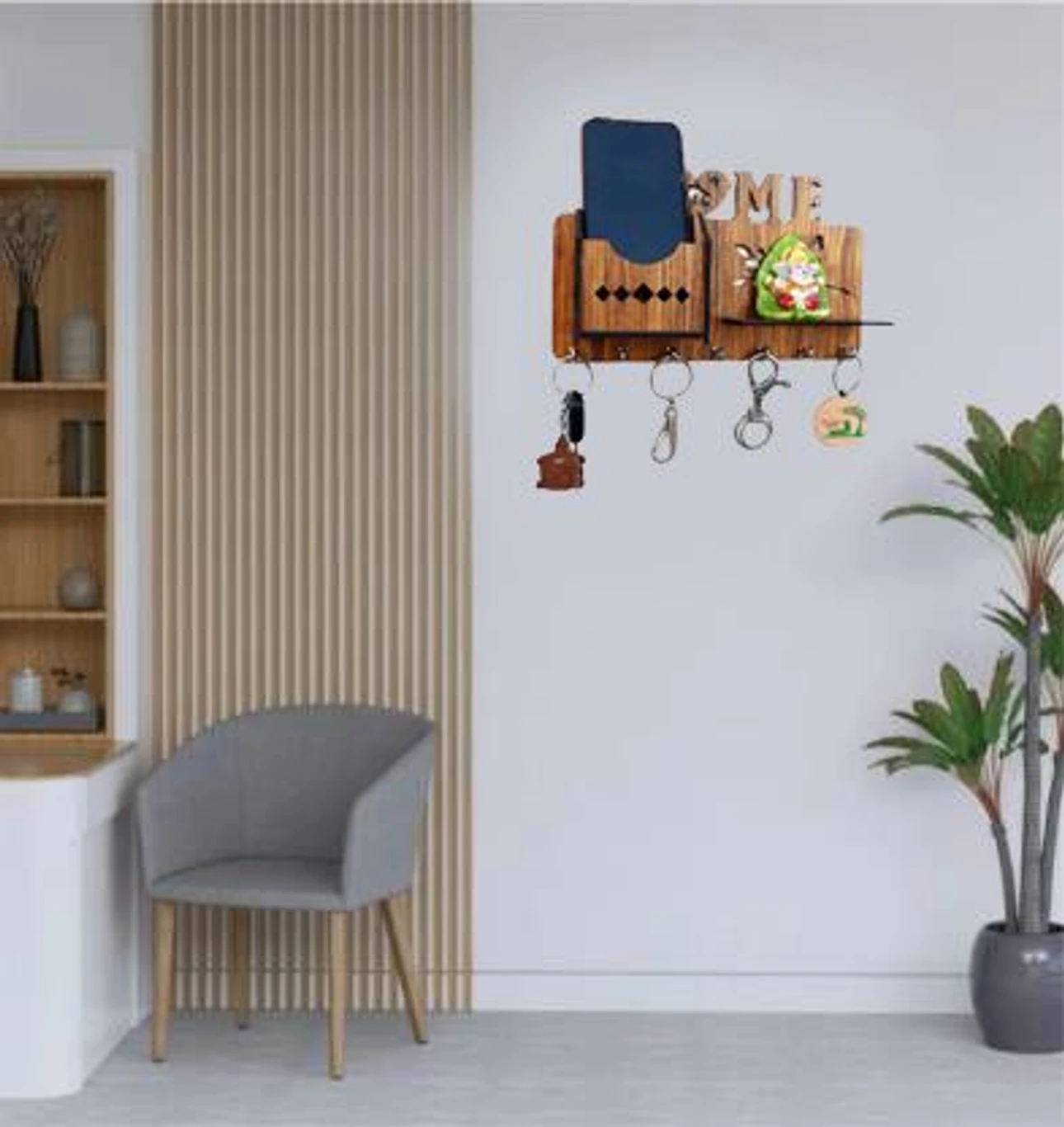 Wooden “HOME” Key Holder with Shelf & Organizer
