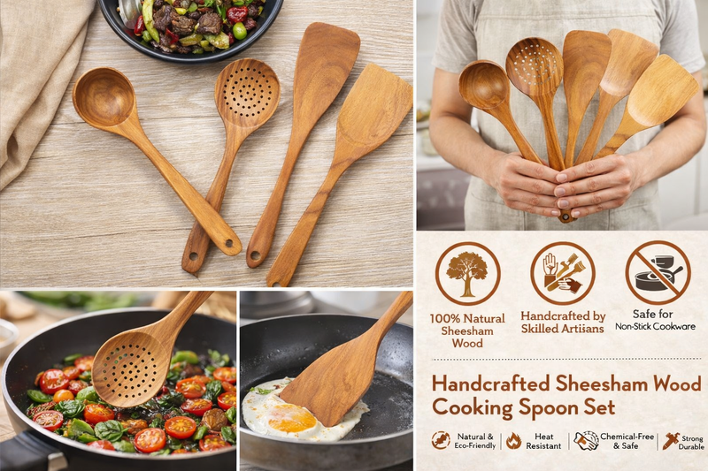 Handcrafted Sheesham Wood Cooking Spoon Set – Premium Natural Wooden Kitchen Utensils