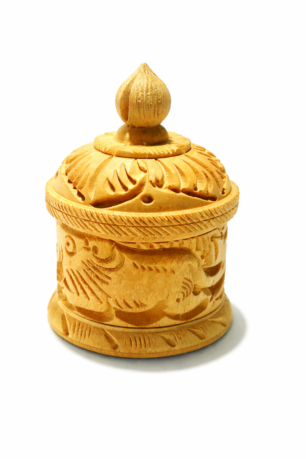 Hand Carved Wooden Sindoor Box with Brass Work | Traditional Kumkum Storage Box | Handmade Decorative Puja Box