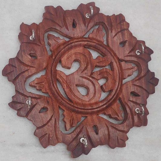 Handcrafted Om Wooden Key Holder – Spiritual Wall Mounted Key Organizer